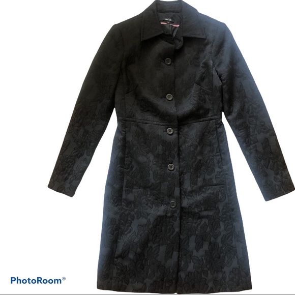 Jacob Jackets & Blazers - Mid-length Brocade Black Coat, Sz 1/2